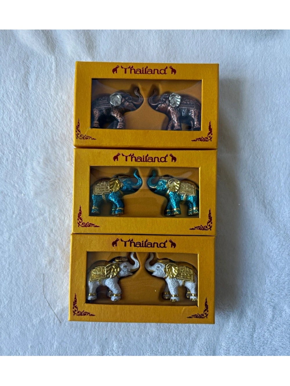 Thailand Elephant Figurines Set of 6 in Original Boxes